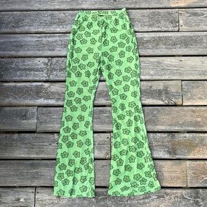 Green Flower Print Pants